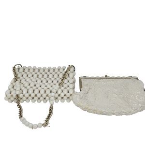 2 Vintage White Purses, Fine Arts, 60's, Beaded, Shpulder Bag, Mother of Pearl.